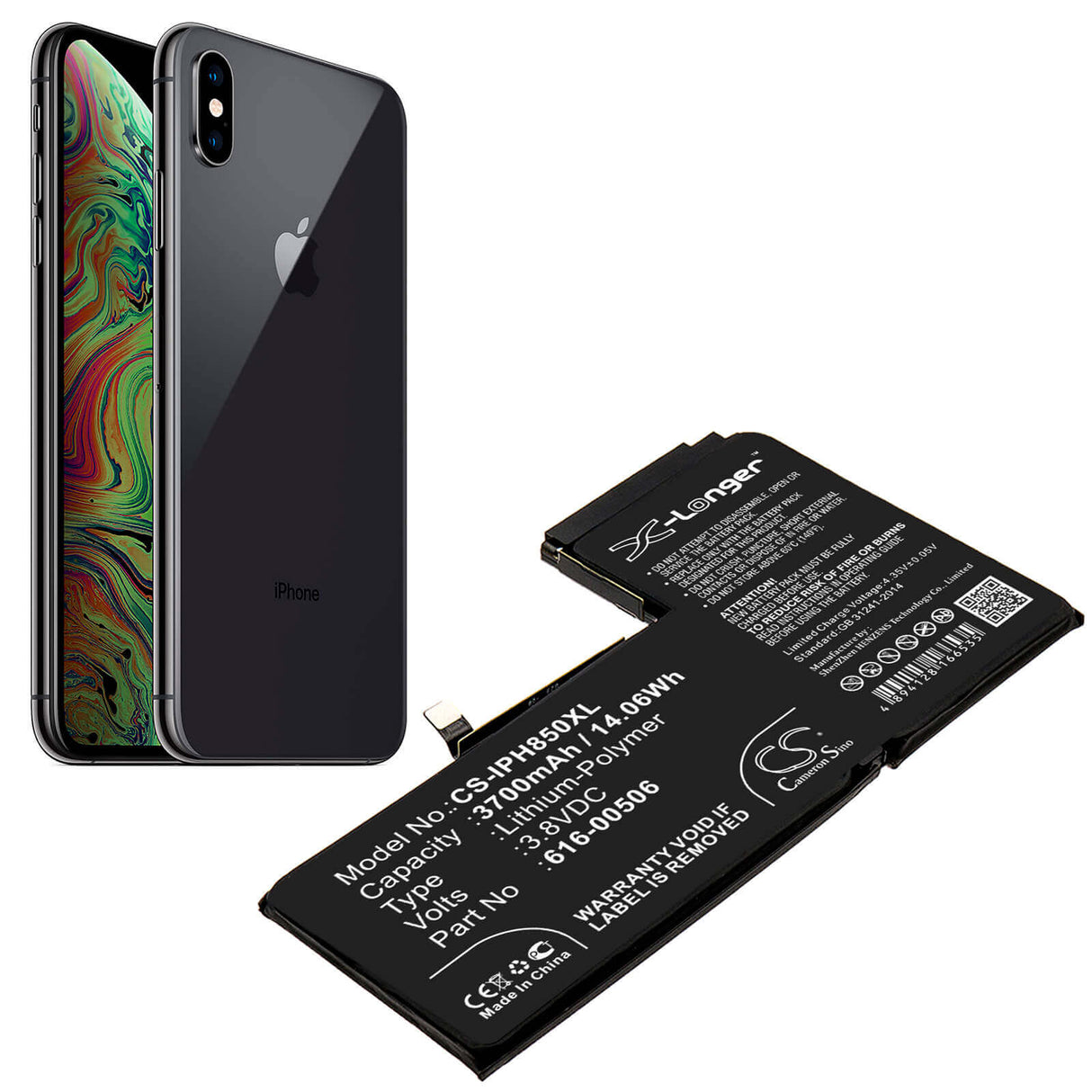 3.8V, Li-Polymer, 3700mAh, SmartPhone battery fits Apple, 616-00506, A1921, A2014, 14.06Wh Mobile, SmartPhone Cameron Sino Technology Limited (Smartphone)