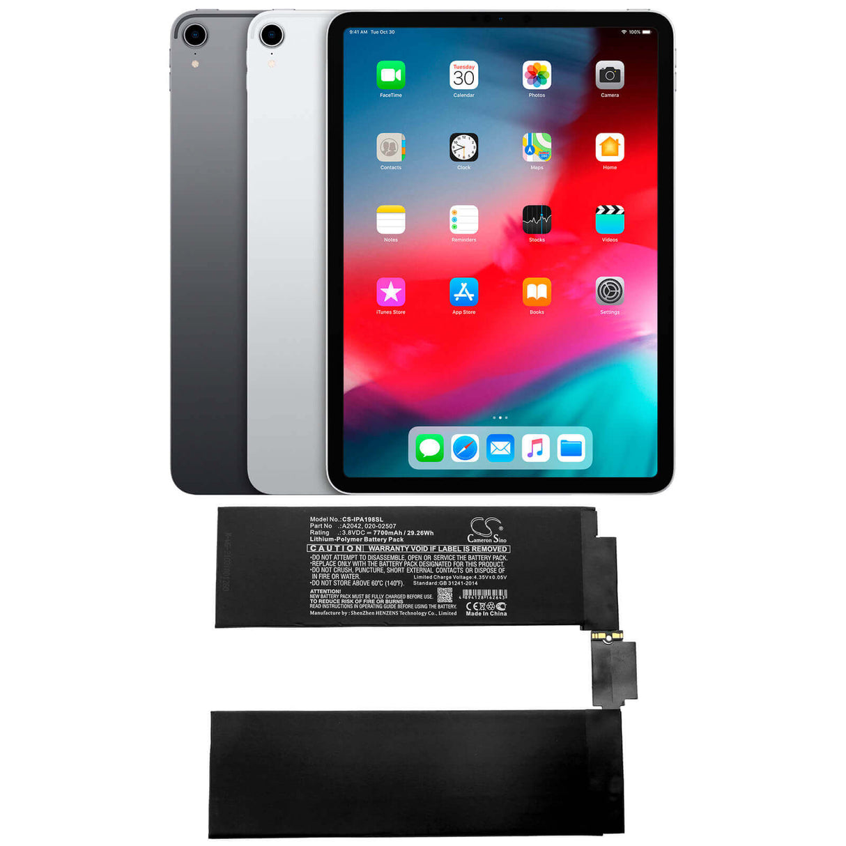 3.8V, Li-Polymer, 7700mAh, Tablet battery fits Apple, 020-02507, A1934, A1979, 29.26Wh Tablet Cameron Sino Technology Limited