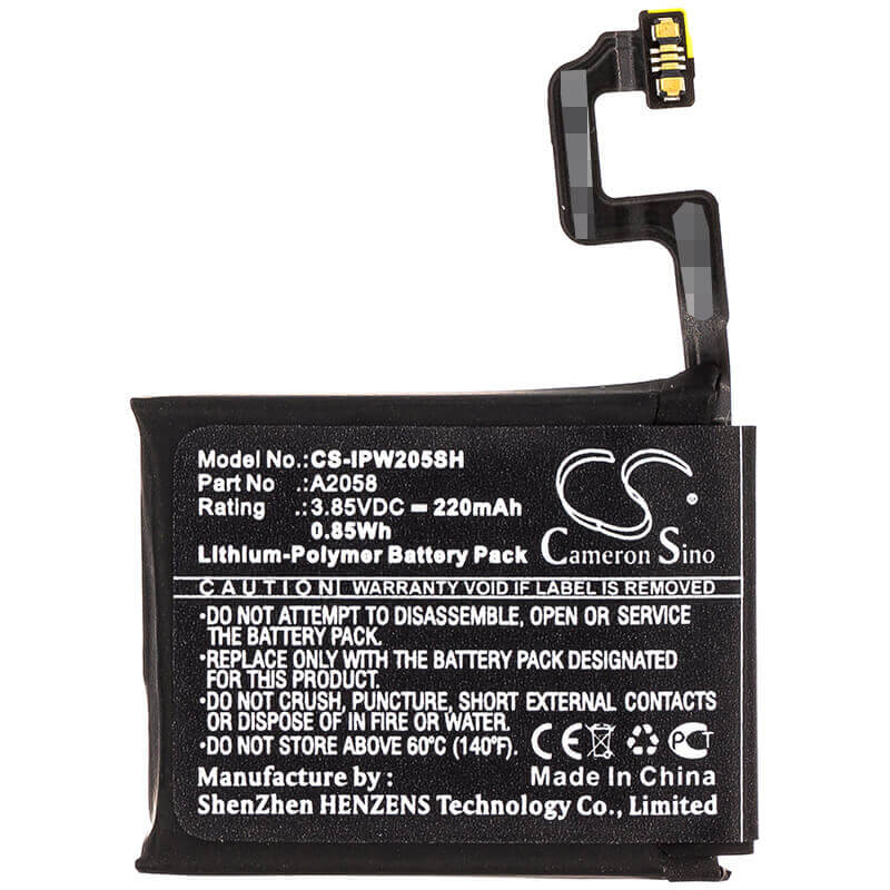 3.85V, Li-Polymer, 220mAh, Smartwatch battery fits Apple, A2058, A1975, A1977, 0.85Wh Smartwatch Cameron Sino Technology Limited