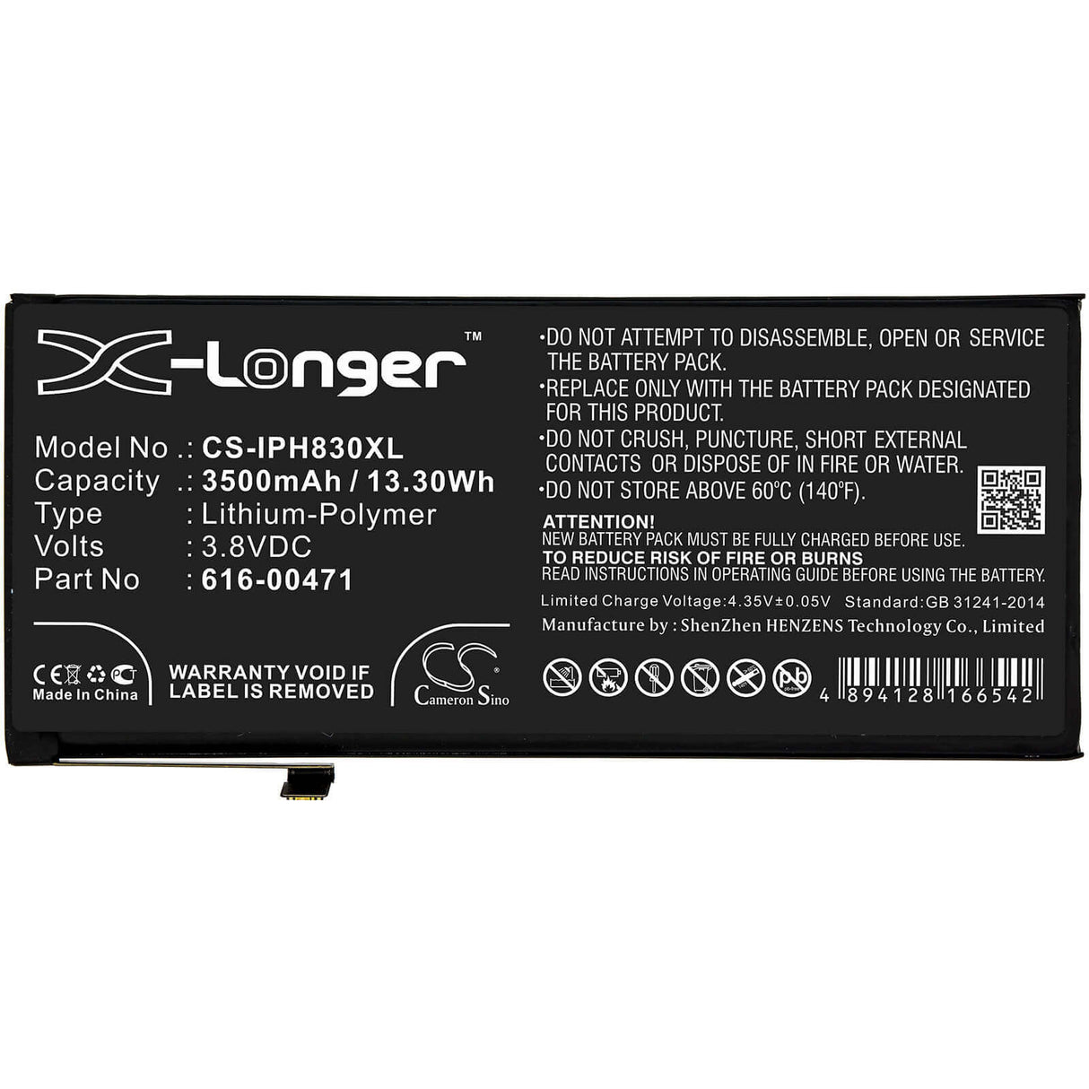 3.8V, Li-Polymer, 3500mAh, SmartPhone battery fits Apple, 616-00468, A1984, A2105, 13.3Wh Mobile, SmartPhone Cameron Sino Technology Limited (Smartphone)