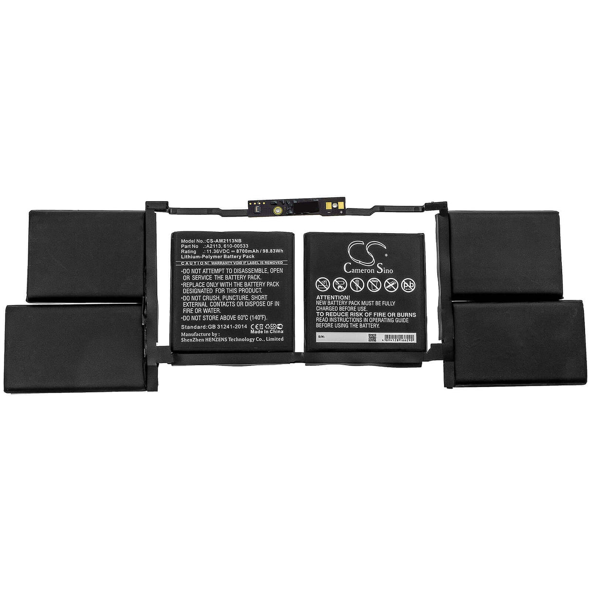 Notebook Battery For Apple, A2141, Macbook Pro 16 2019, Macbook Pro 16 2019 I9 5500m 11.36v, 8700mah - 98.83wh Notebook, Laptop Cameron Sino Technology Limited