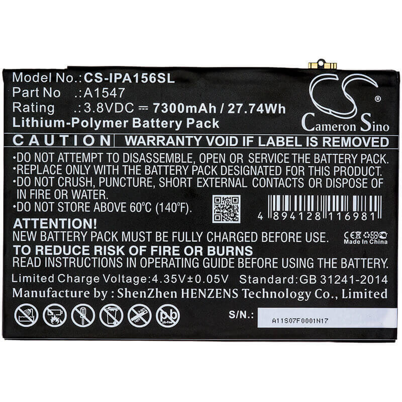 Tablet battery For Apple Ipad Air 2, Ipad Air 2 Wifi, Ipad 6 3.8v, 7300mah - 27.74wh Tablet Cameron Sino Technology Limited