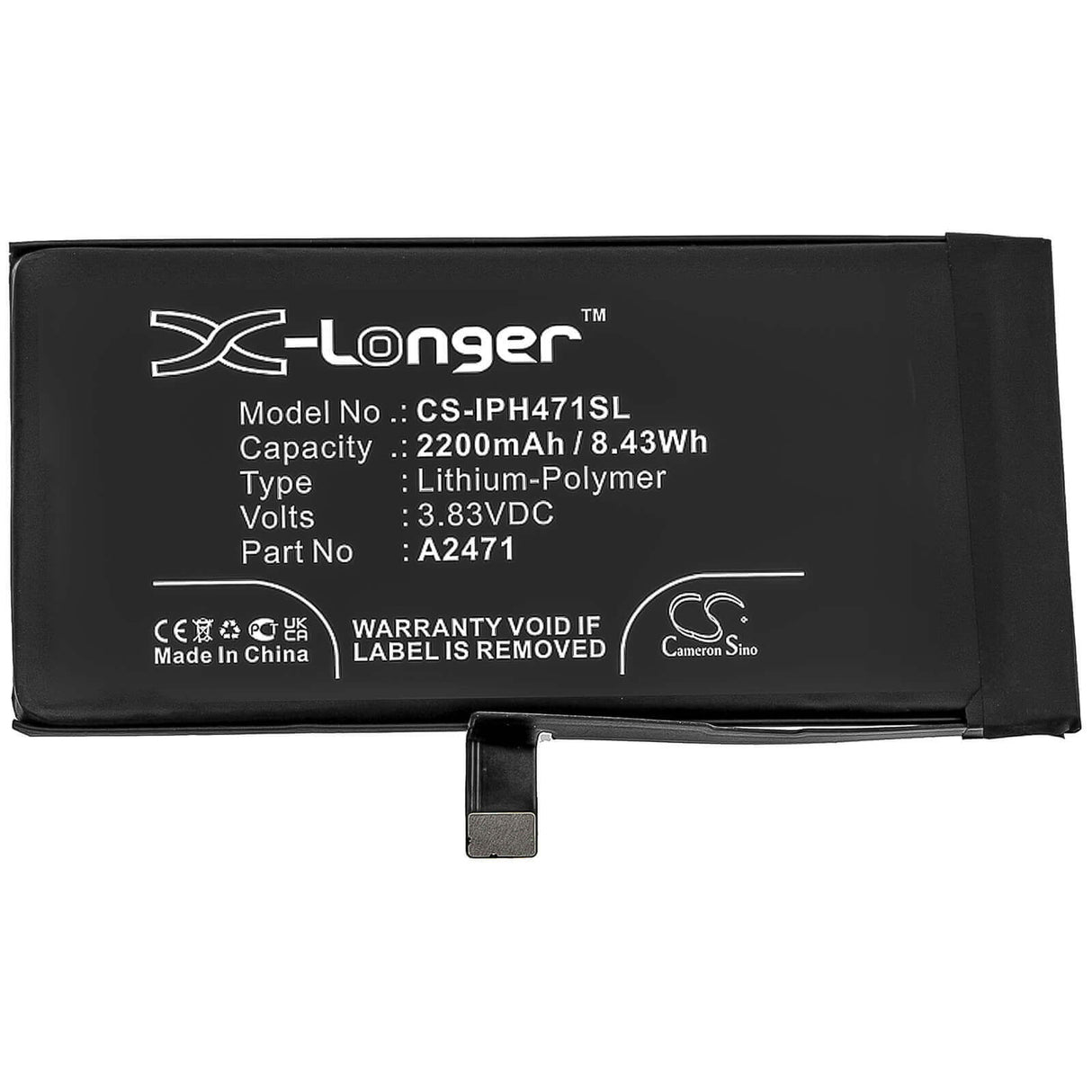 3.83V, Li-Polymer, 2200mAh, SmartPhone battery fits Apple, A2471, Iphone 12 Mini, 8.43Wh Mobile, SmartPhone Cameron Sino Technology Limited (Smartphone)