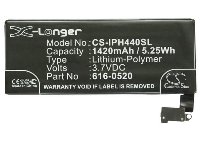 3,7V, Li-Polymère, 1420mAh, Batterie de smartphone compatible Apple, 616-0512, Iphone 4g, Iphone 4g 16gb, 5.25Wh Mobile, Smartphone Cameron Sino Technology Limited (Smartphone)