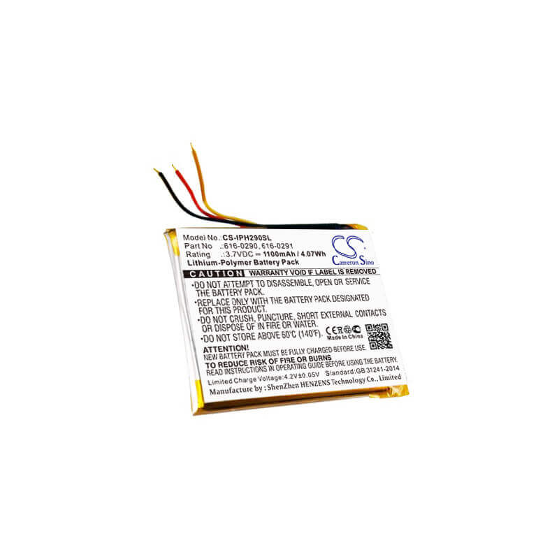 3.7V, Li-Polymer, 1100mAh, SmartPhone battery fits Apple, 616-0290, Iphone 16gb, Iphone 4gb, 4.07Wh Mobile, SmartPhone Cameron Sino Technology Limited (Suspended)