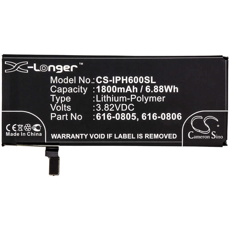 3.82V, Li-Polymer, 1800mAh, SmartPhone battery fits Apple, 616-0804, A1549, A1586, 6.88Wh Mobile, SmartPhone Cameron Sino Technology Limited (Smartphone)