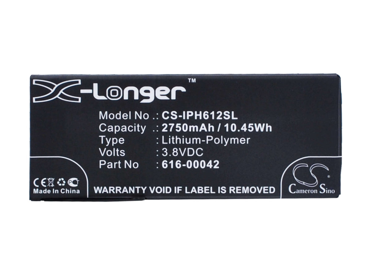 3.8V, Li-Polymer, 2750mAh, SmartPhone battery fits Apple, 616-00042, A1634, A1687, 10.45Wh Mobile, SmartPhone Cameron Sino Technology Limited (Smartphone)