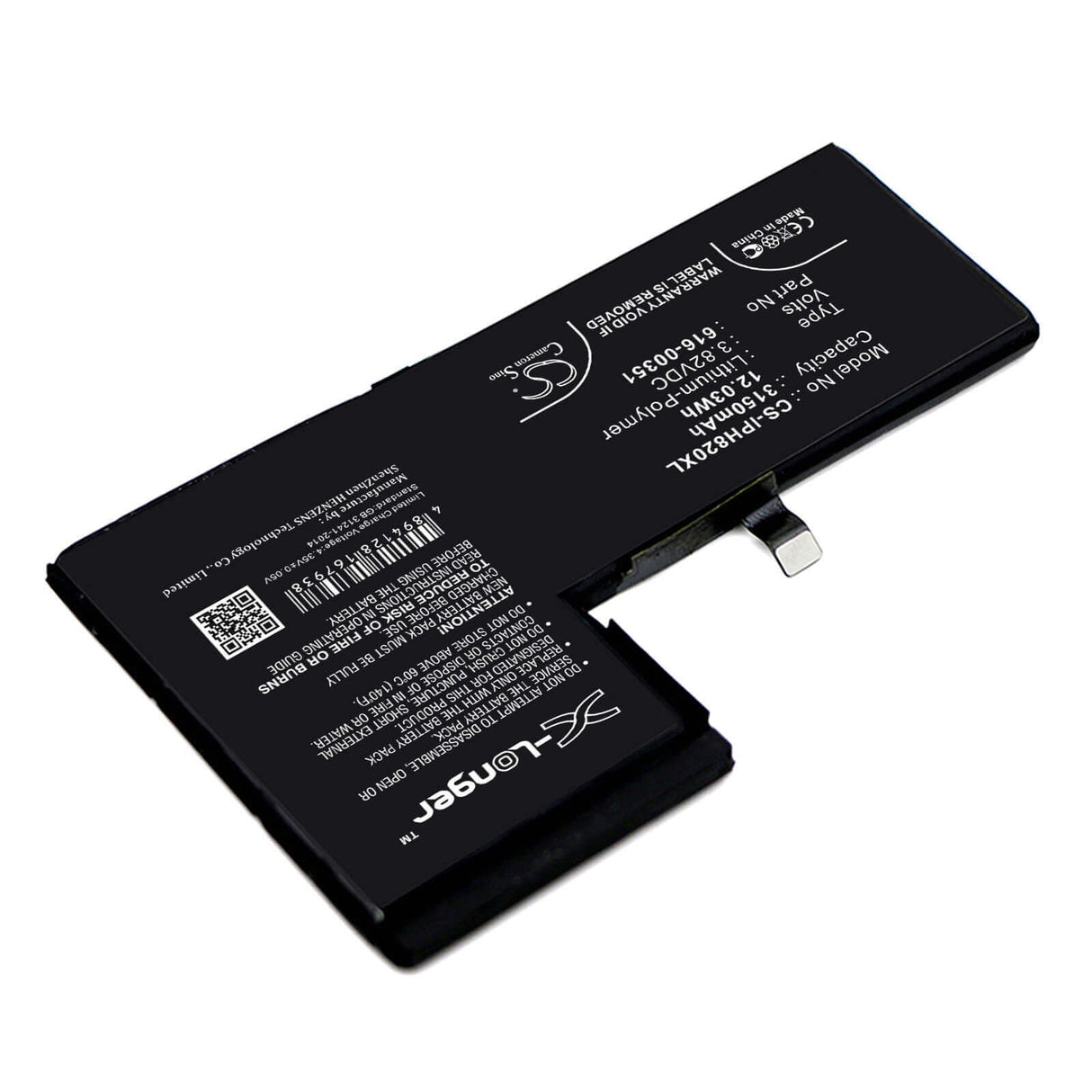 3,82V, Li-Polymer, 3150mAh, batterie de smartphone compatible Apple, 616-00351, Iphone X, Mqa52ll/a, 12,03Wh Mobile, Smartphone Cameron Sino Technology Limited (Smartphone)