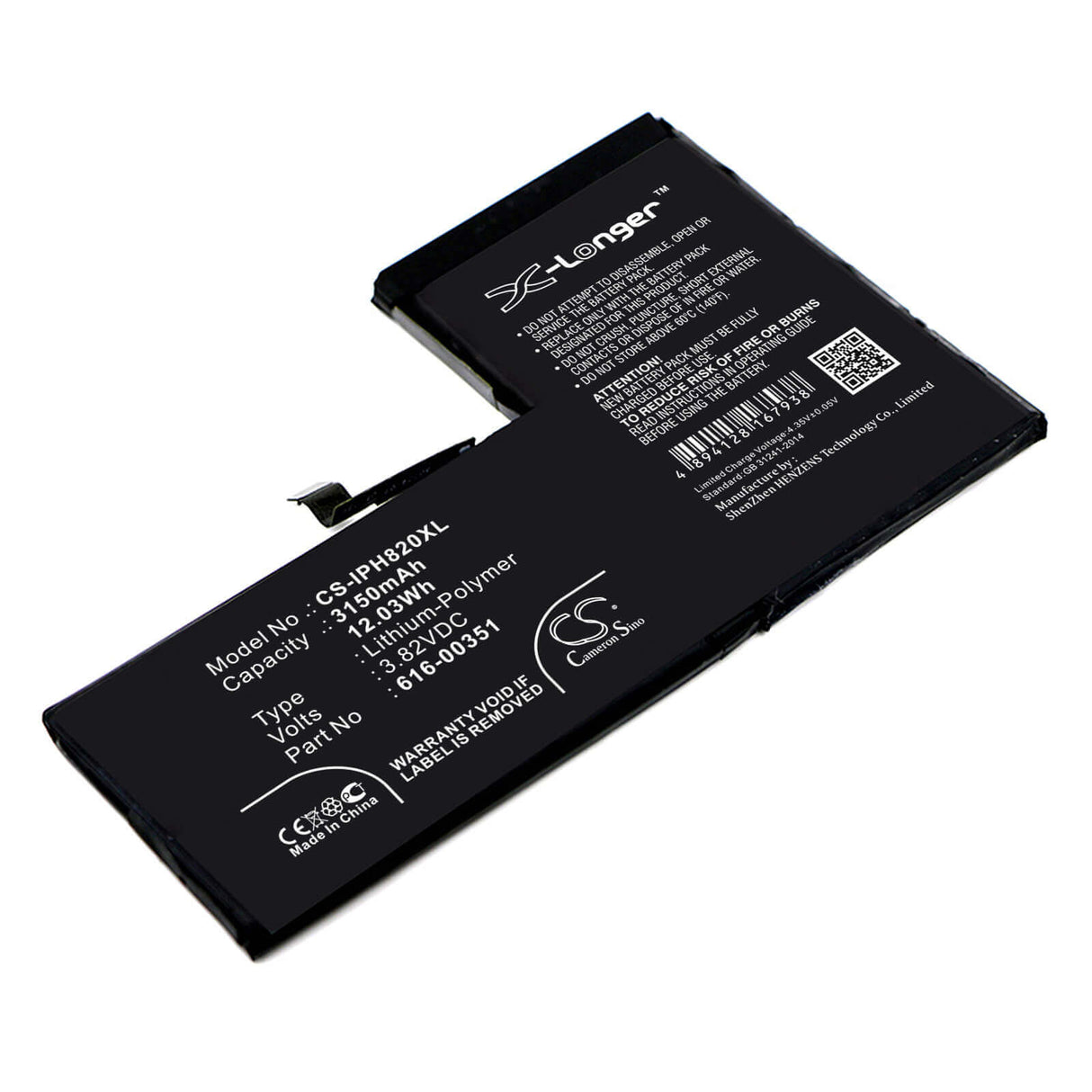 3,82V, Li-Polymer, 3150mAh, batterie de smartphone compatible Apple, 616-00351, Iphone X, Mqa52ll/a, 12,03Wh Mobile, Smartphone Cameron Sino Technology Limited (Smartphone)