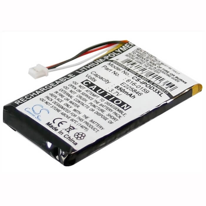 3.7V, Li-Polymer, 850mAh, Media Player battery fits Apple, 616-0159, Ipod 10gb M8976ll/a, Ipod 15gb M9460ll/a, 3.15Wh Media Player Cameron Sino Technology Limited