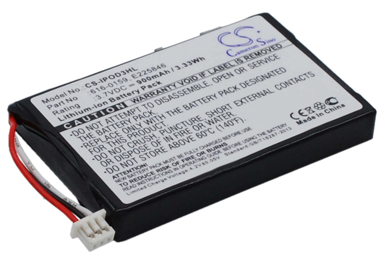 3.7V, Li-ion, 900mAh, Media Player battery fits Apple, 616-0159, Ipod 10gb M8976ll/a, Ipod 15gb M9460ll/a, 3.33Wh Media Player Cameron Sino Technology Limited