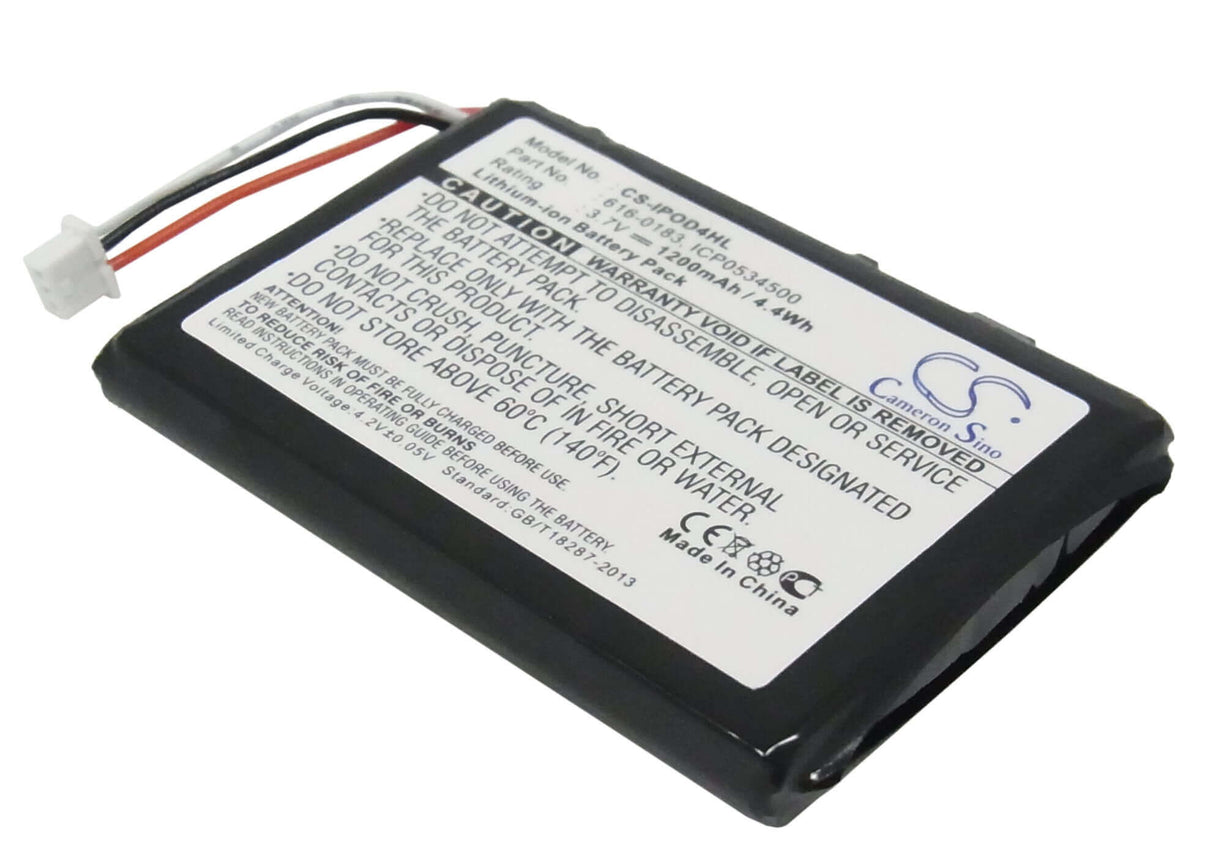 3.7V, Li-ion, 1200mAh, Media Player battery fits Apple, 616-0183, Ipod 4th Generatio, Ipod Photo, 4.44Wh Media Player Cameron Sino Technology Limited