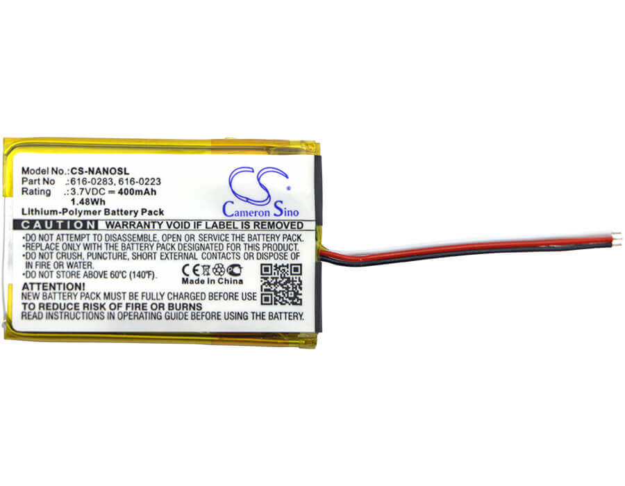 3.7V, Li-Polymer, 400mAh, Media Player battery fits Apple, 616-0223, Ipod Nano 2gb, Ipod Nano 4gb, 1.48Wh Media Player Cameron Sino Technology Limited