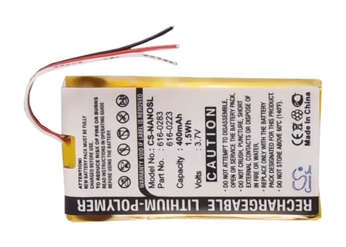 3.7V, Li-Polymer, 400mAh, Media Player battery fits Apple, 616-0223, Ipod Nano 2gb, Ipod Nano 4gb, 1.48Wh Media Player Cameron Sino Technology Limited