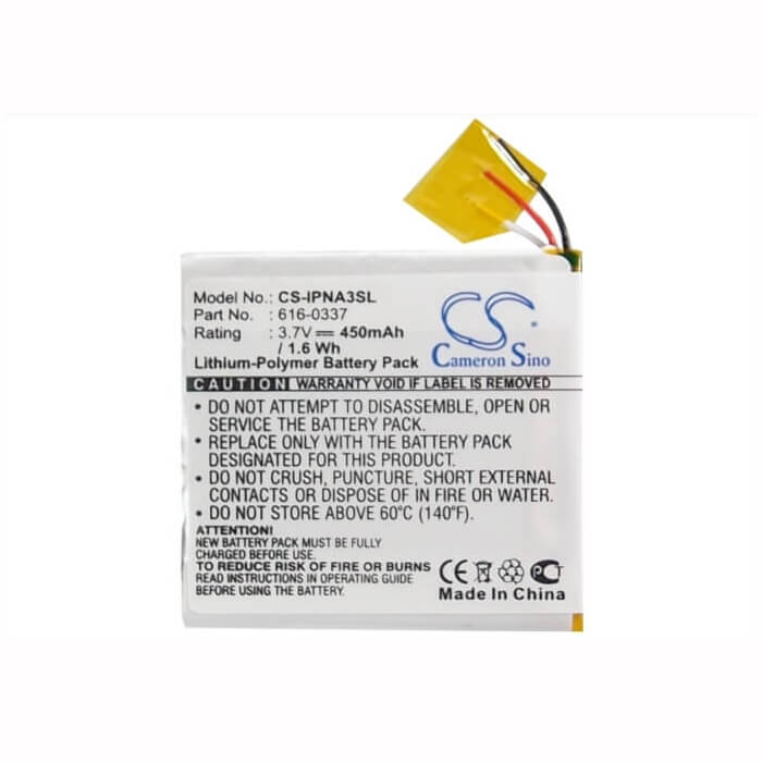 3.7V, Li-Polymer, 450mAh, Media Player battery fits Apple, 616-0311, Ipod Nano 3rd 4gb, Ipod Nano 3rd 8gb, 1.67Wh Media Player Cameron Sino Technology Limited