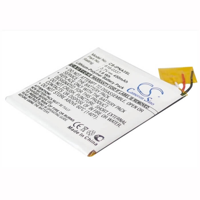 3.7V, Li-Polymer, 450mAh, Media Player battery fits Apple, 616-0311, Ipod Nano 3rd 4gb, Ipod Nano 3rd 8gb, 1.67Wh Media Player Cameron Sino Technology Limited