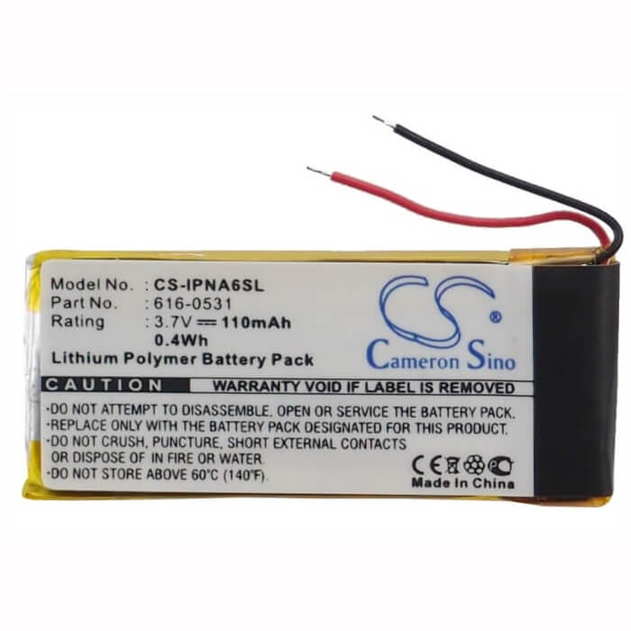3.7V, Li-Polymer, 110mAh, Media Player battery fits Apple, 616-0531, Ipod Nano 6th, Ipod Nano 6th Generation, 0.41Wh Media Player Cameron Sino Technology Limited