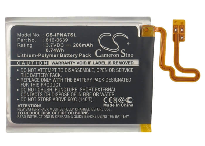 3.7V, Li-Polymer, 200mAh, Media Player battery fits Apple, 616-0639, A1446, Ipod Nano 7, 0.74Wh Media Player Cameron Sino Technology Limited