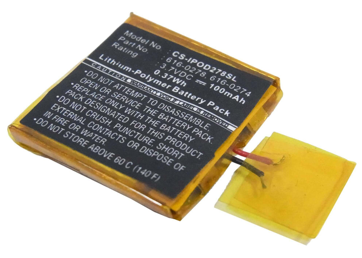 3.7V, Li-Polymer, 100mAh, Media Player battery fits Apple, 616-0274, Ipod Shuffle G2 1gb, Ipod Shuffle G3, 0.37Wh Media Player Cameron Sino Technology Limited