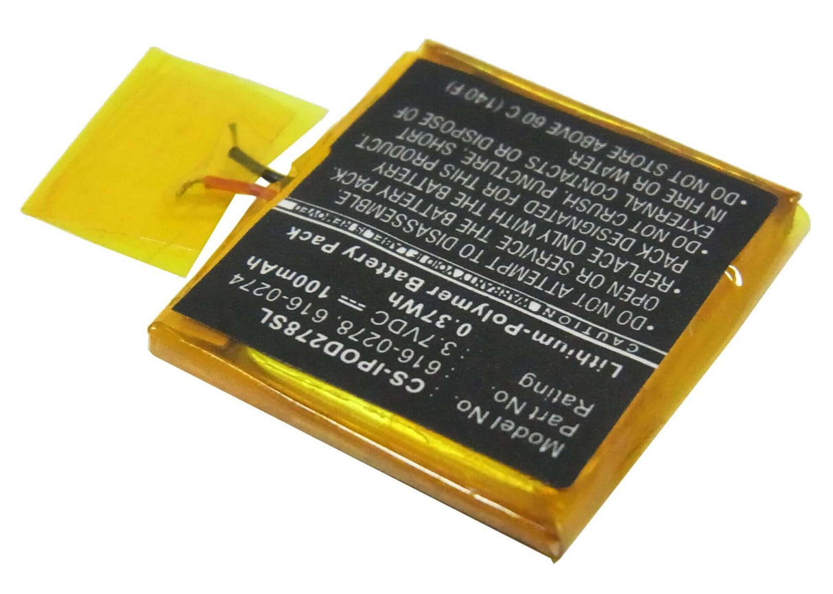 3.7V, Li-Polymer, 100mAh, Media Player battery fits Apple, 616-0274, Ipod Shuffle G2 1gb, Ipod Shuffle G3, 0.37Wh Media Player Cameron Sino Technology Limited