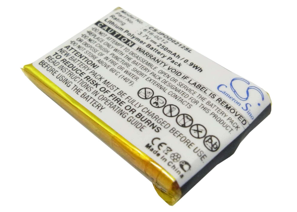 3.7V, Li-Polymer, 250mAh, Media Player battery fits Apple, 616-0212, Ipod Shuffle, Ipod Shuffle Mb226ll/a, 0.93Wh Media Player Cameron Sino Technology Limited