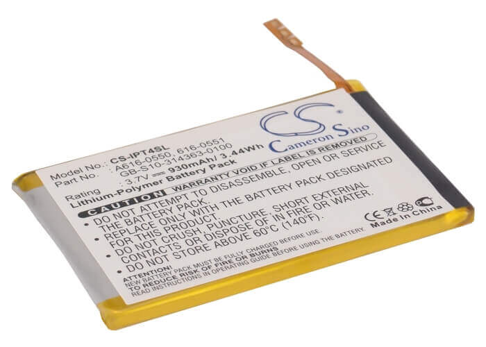 3.7V, Li-Polymer, 930mAh, Media Player battery fits Apple, 616-0550, Ipod Touch 4th, 3.44Wh Media Player Cameron Sino Technology Limited