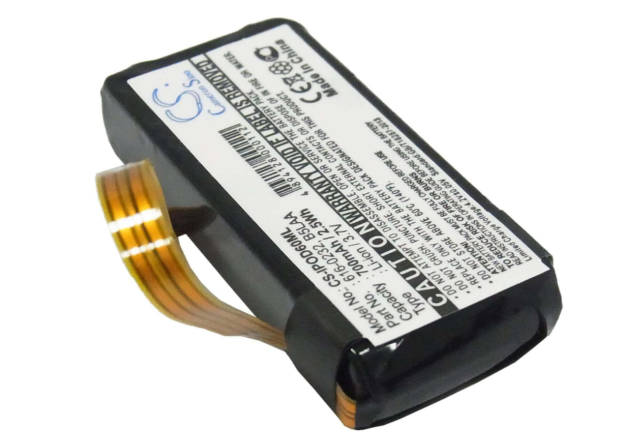 3.7V, Li-ion, 700mAh, Media Player battery fits Apple, Microsoft, 616-0232, Ipod Classic 120gb, Ipod Classic 160gb, 2.59Wh Media Player Cameron Sino Technology Limited