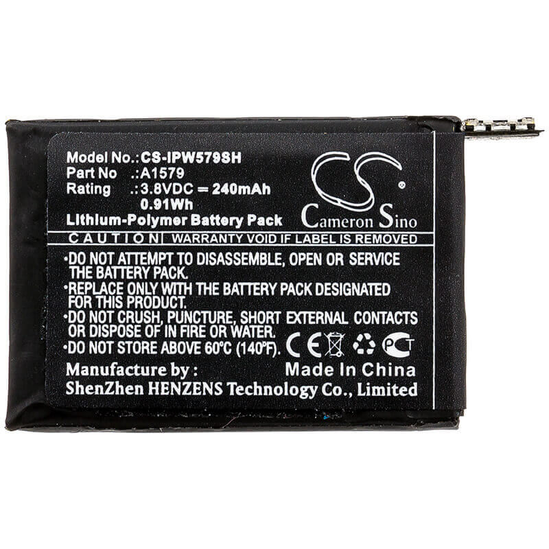 3.8V, Li-Polymer, 240mAh, Smartwatch battery fits Apple, A1579, Iwach 1 42mm, Watch 1st Gen 42mm, 0.91Wh Smartwatch Cameron Sino Technology Limited