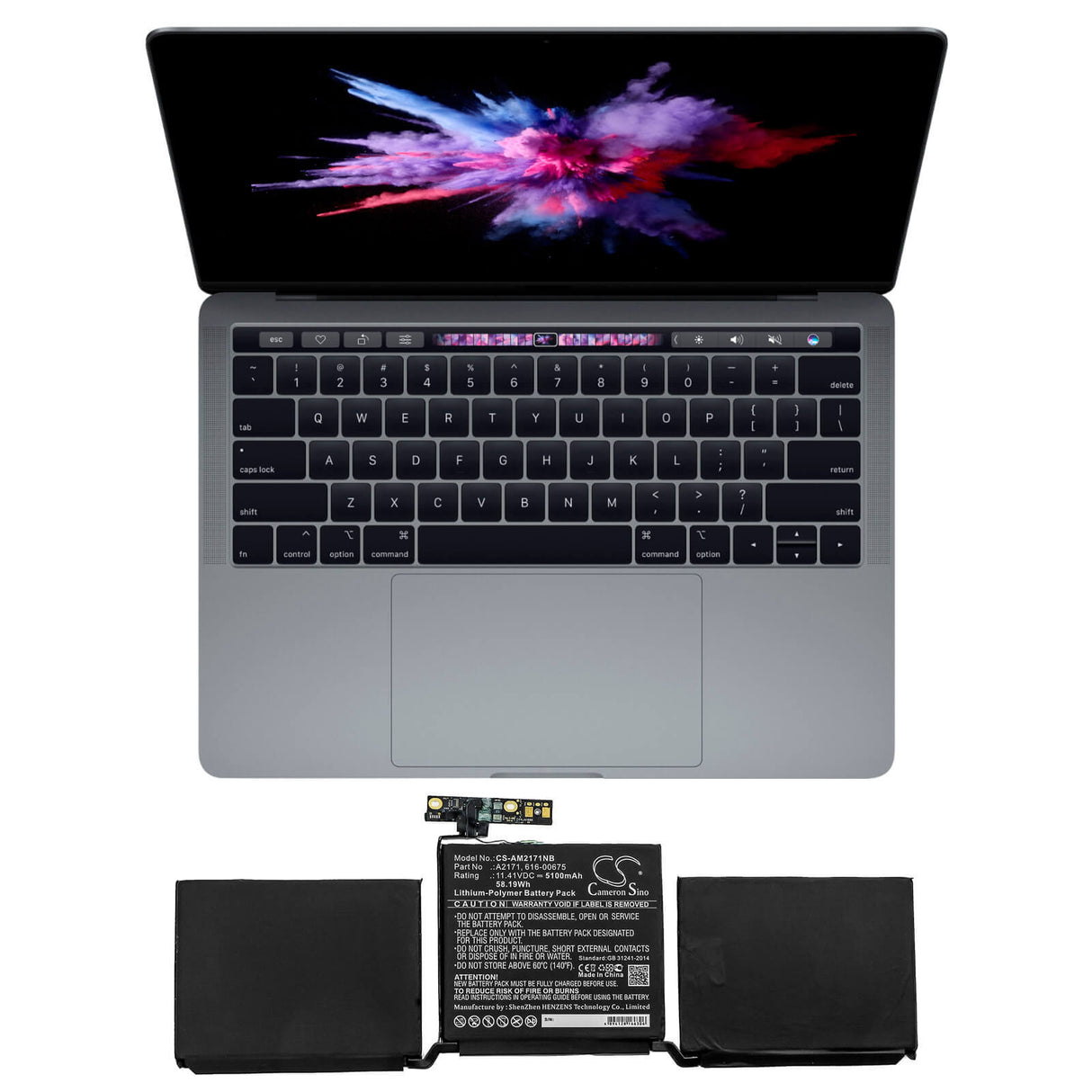 Batterie pour Apple, MacBook Pro 13 pouces deux Thunderbolt 3, MacBook Pro EMC 3301 11.41V, 5100mAh - 58.19Wh Notebook, ordinateur portable Cameron Sino Technology Limited