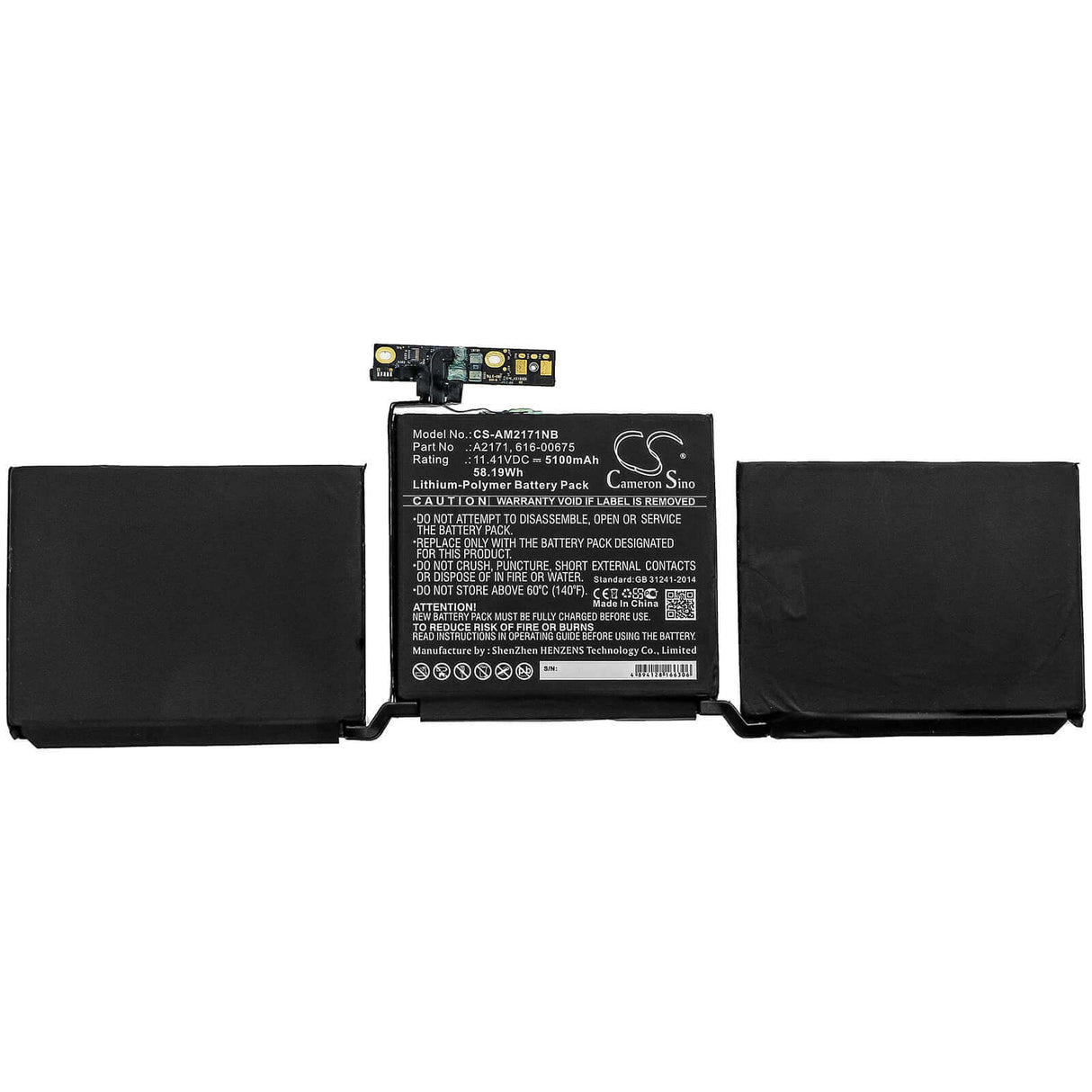 Batterie pour Apple, MacBook Pro 13 pouces deux Thunderbolt 3, MacBook Pro EMC 3301 11.41V, 5100mAh - 58.19Wh Notebook, ordinateur portable Cameron Sino Technology Limited