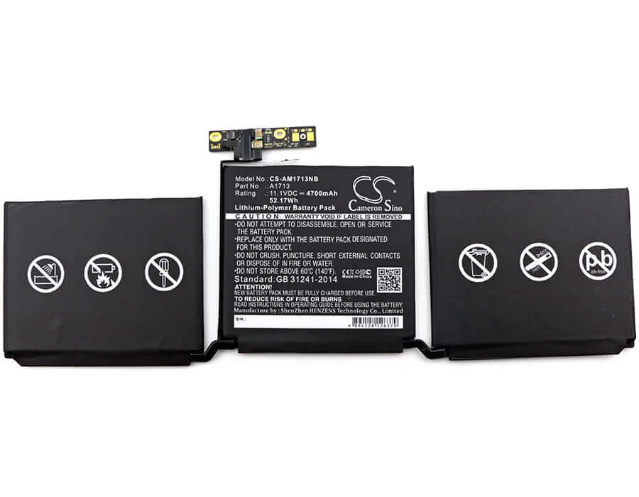 Battery For Apple, Macbook Pro 13.3, Macbook Pro 13.3 2016 Retina, Mll42ch/a 11.1v, 4700mah - 52.17wh Notebook, Laptop Cameron Sino Technology Limited