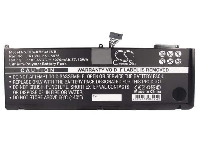 Battery For Apple Macbook Pro 15" Mc723ll/a & Mc721ll/a A1382 10.95v, 7070mah Notebook, Laptop Cameron Sino Technology Limited