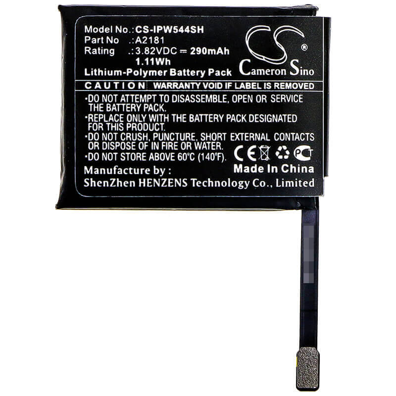 3.82V, Li-Polymer, 290mAh, Smartwatch battery fits Apple, A2181, Mwvf2ll/a, Mww12lla, 1.11Wh Smartwatch Cameron Sino Technology Limited