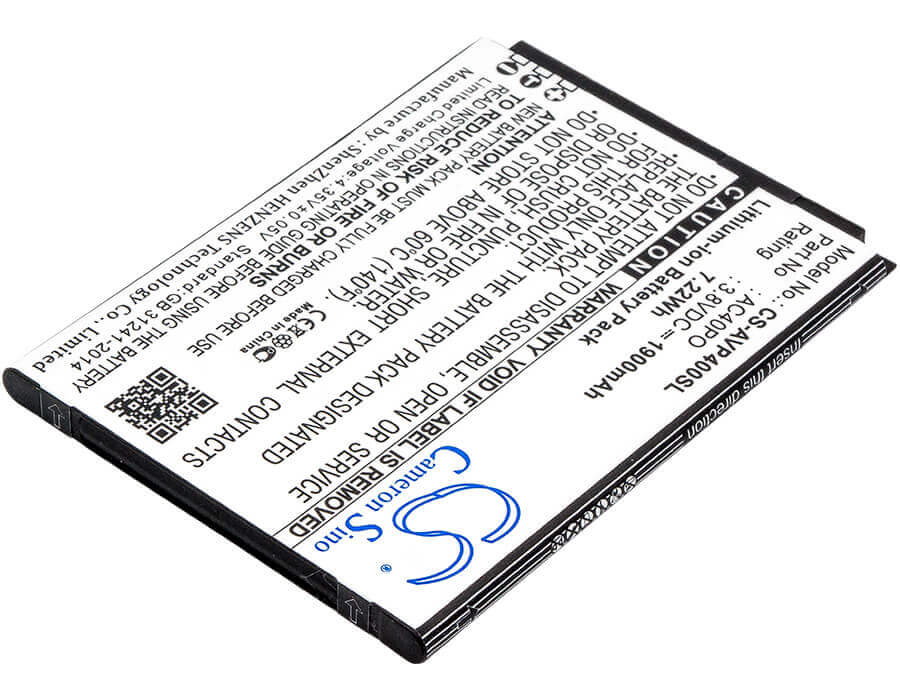 3,8V, Li-ion, 1900mAh, Batterie de smartphone compatible avec Archos, Ac40po, 40 Power, 7,22Wh Mobile, Smartphone Cameron Sino Technology Limited (Smartphone)