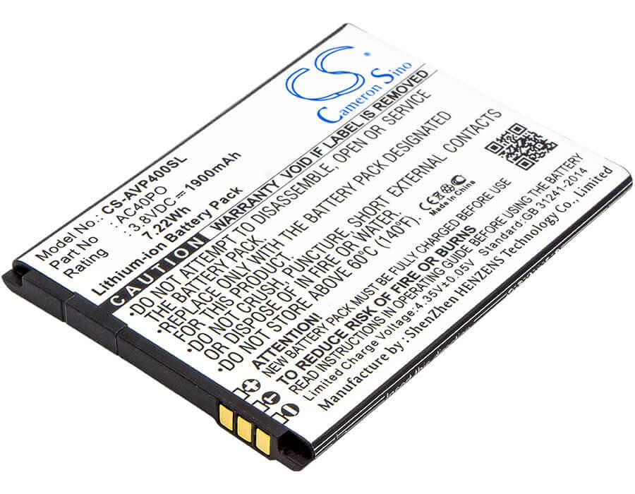 3,8V, Li-ion, 1900mAh, Batterie de smartphone compatible avec Archos, Ac40po, 40 Power, 7,22Wh Mobile, Smartphone Cameron Sino Technology Limited (Smartphone)