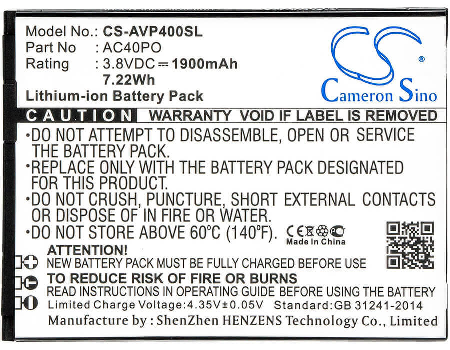 3,8V, Li-ion, 1900mAh, Batterie de smartphone compatible avec Archos, Ac40po, 40 Power, 7,22Wh Mobile, Smartphone Cameron Sino Technology Limited (Smartphone)