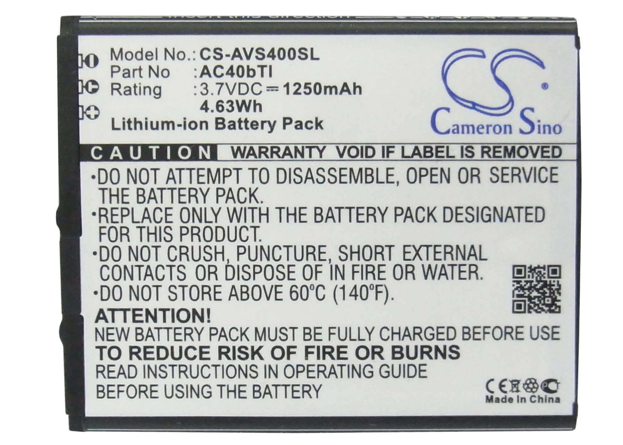 3.7V, Li-ion, 1250mAh, SmartPhone battery fits Archos, Ac40bti, 40b Titanium, 40b Titanium Surround, 4.63Wh Mobile, SmartPhone Cameron Sino Technology Limited (Smartphone)