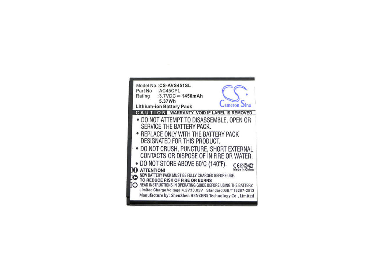 3.7V, Li-ion, 1450mAh, SmartPhone battery fits Highscreen, Archos, Ac45cpl, 45c Platinum, 45c Platinum 6, 5.37Wh Mobile, SmartPhone Cameron Sino Technology Limited (Smartphone)