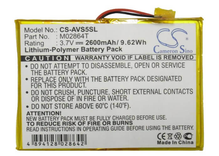 3.7V, Li-Polymer, 2600mAh, Media Player battery fits Archos, M02864t, 5 60gb, 9.62Wh Media Player Cameron Sino Technology Limited