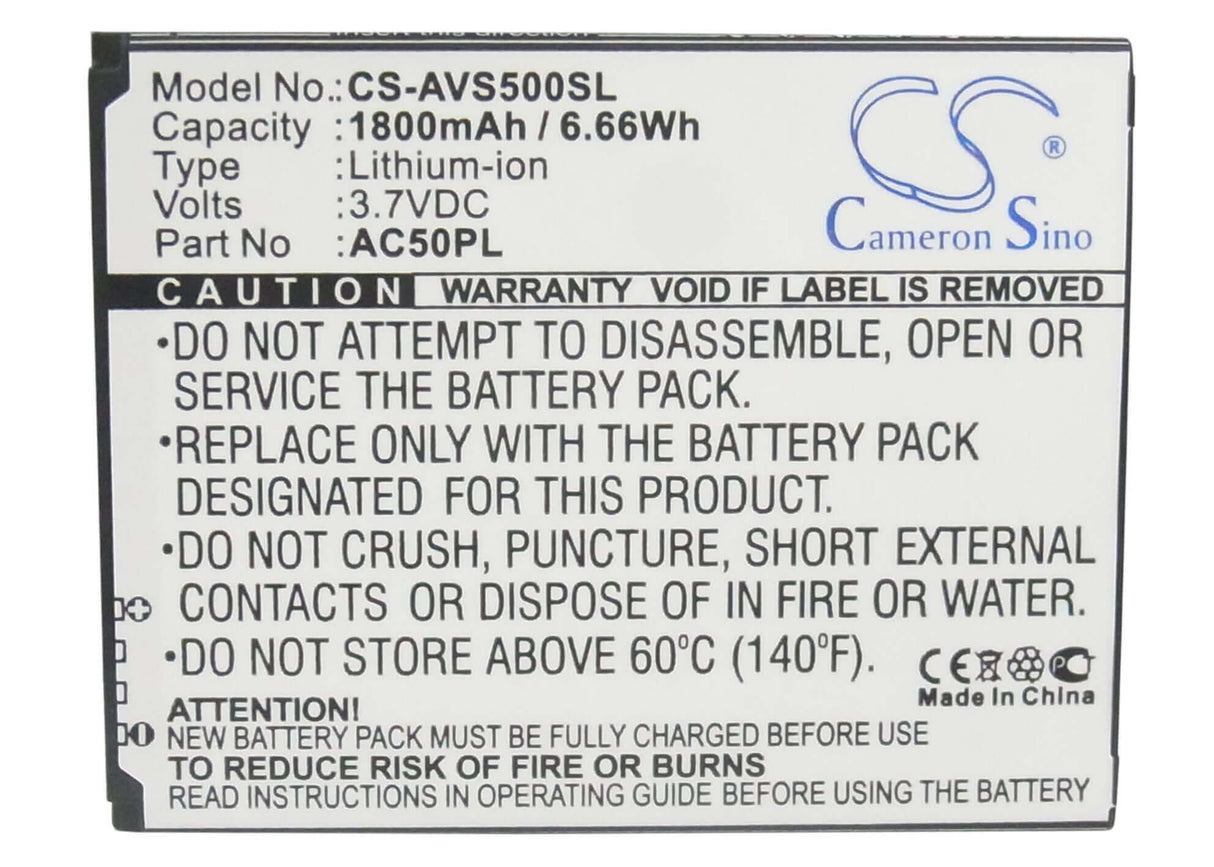 3,7V, Li-ion, 1800mAh, batterie pour smartphone compatible avec Highscreen, Archos, Ac50pl, 50, 50 Helium 4g, 6,66Wh Mobile, SmartPhone Cameron Sino Technology Limited (Smartphone)