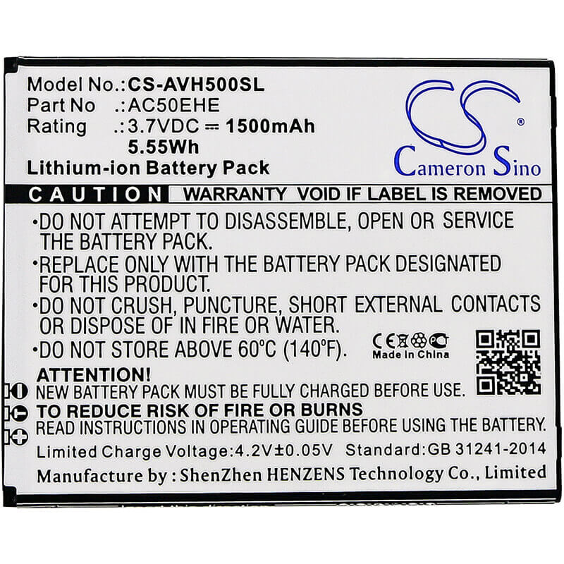 3,7V, Li-ion, 1500mAh, Batterie de smartphone compatible avec Archos, Ac50ehe, 50e Helium, 50e Helium 4g, 5.55Wh Mobile, Smartphone Cameron Sino Technology Limited (Suspendu)