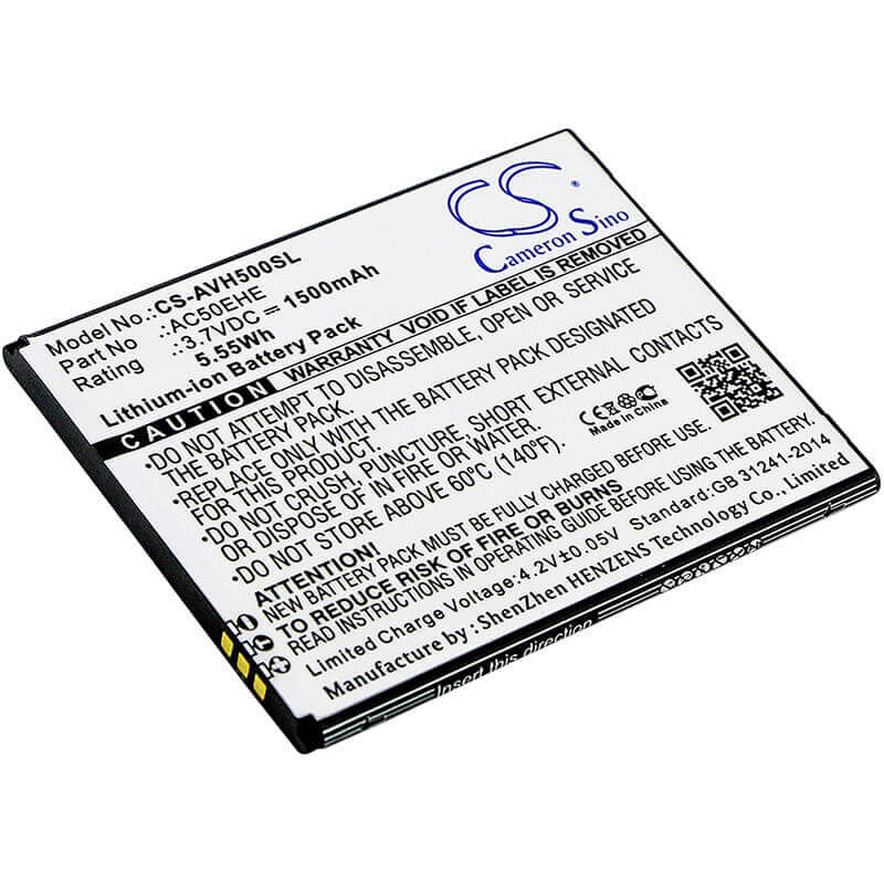 3,7V, Li-ion, 1500mAh, Batterie de smartphone compatible avec Archos, Ac50ehe, 50e Helium, 50e Helium 4g, 5.55Wh Mobile, Smartphone Cameron Sino Technology Limited (Suspendu)