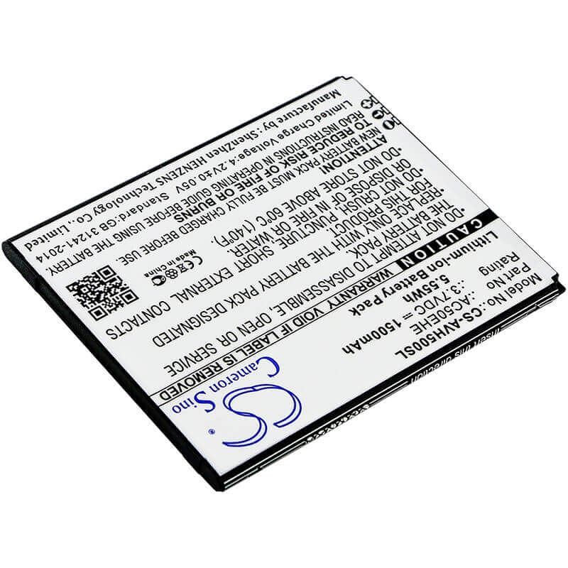 3,7V, Li-ion, 1500mAh, Batterie de smartphone compatible avec Archos, Ac50ehe, 50e Helium, 50e Helium 4g, 5.55Wh Mobile, Smartphone Cameron Sino Technology Limited (Suspendu)