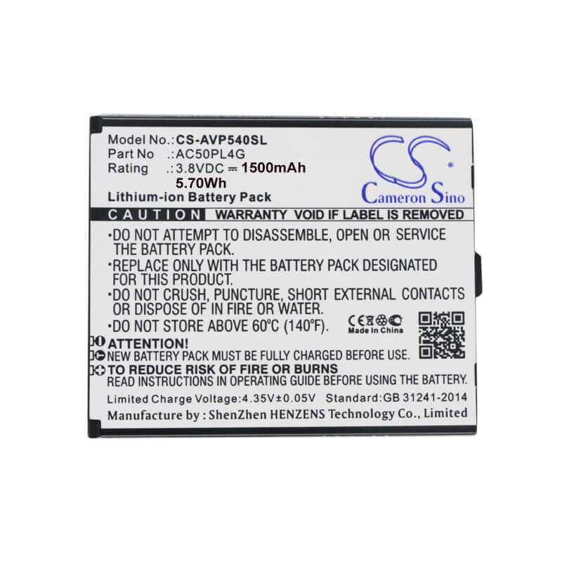 3,8V, Li-ion, 1500mAh, batterie de smartphone compatible avec Archos, Intex, Ac50pl4g, 50 Platinum 4g, 5,7Wh Mobile, Smartphone Cameron Sino Technology Limited (Smartphone)