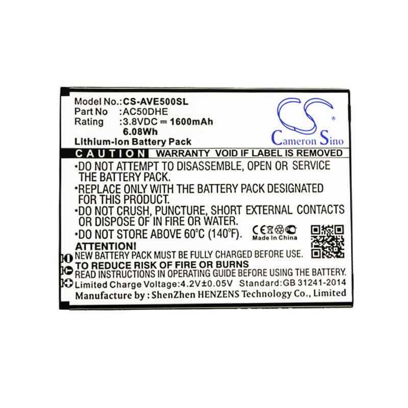 3.8V, Li-ion, 1600mAh, SmartPhone battery fits Archos, Ac50dhe, 50d Helium, 50d Helium 4g, 6.08Wh Mobile, SmartPhone Cameron Sino Technology Limited (Smartphone)