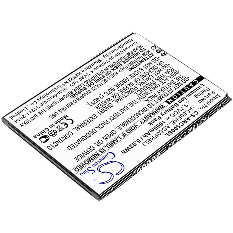 3.7V, Li-ion, 1600mAh, SmartPhone battery fits Archos, Ac50fhe, 50f Helium Lite, Gx395872, 5.92Wh Mobile, SmartPhone Cameron Sino Technology Limited (Smartphone)