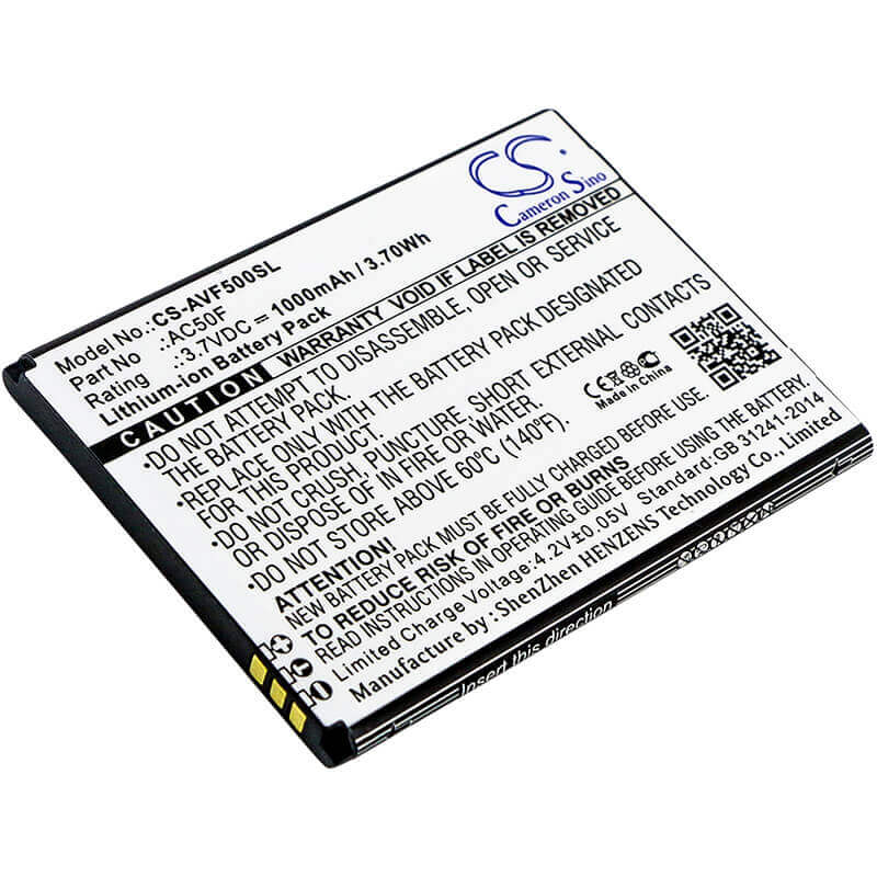 3,7V, Li-ion, 1000mAh, Batterie de smartphone compatible avec Archos, Ac50f, 50f Neon, 3,7Wh Mobile, Smartphone Cameron Sino Technology Limited (Smartphone)