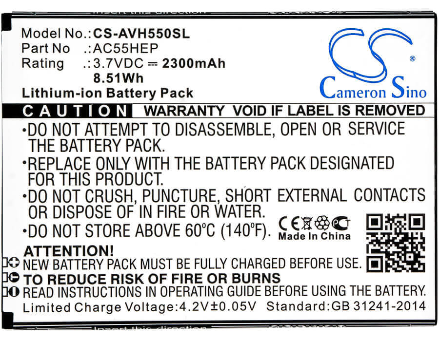 3,7V, Li-ion, 2300mAh, batterie de smartphone compatible avec Archos, Ac55hep, A55 Helium, Helium +, 8,51Wh Mobile, Smartphone Cameron Sino Technology Limited (Smartphone)