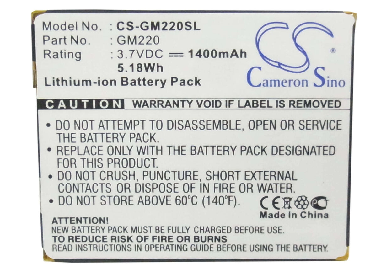 3.7V, Li-ion, 1400mAh, Media Player battery fits Archos, Gmini 220, 5.18Wh Media Player Cameron Sino Technology Limited