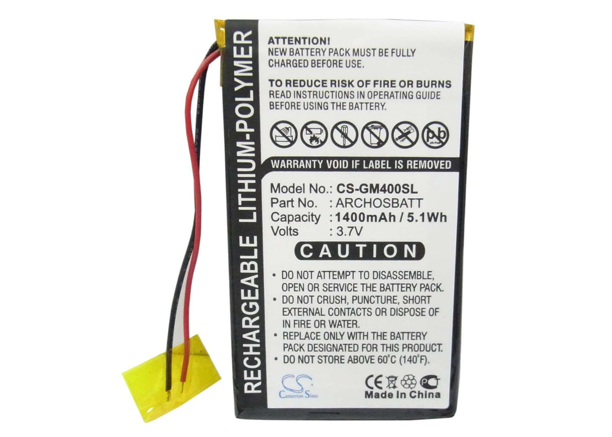 3.7V, Li-Polymer, 1400mAh, Media Player battery fits Archos, Archosbatt, Av402e, Gmini 400, 5.18Wh Media Player Cameron Sino Technology Limited